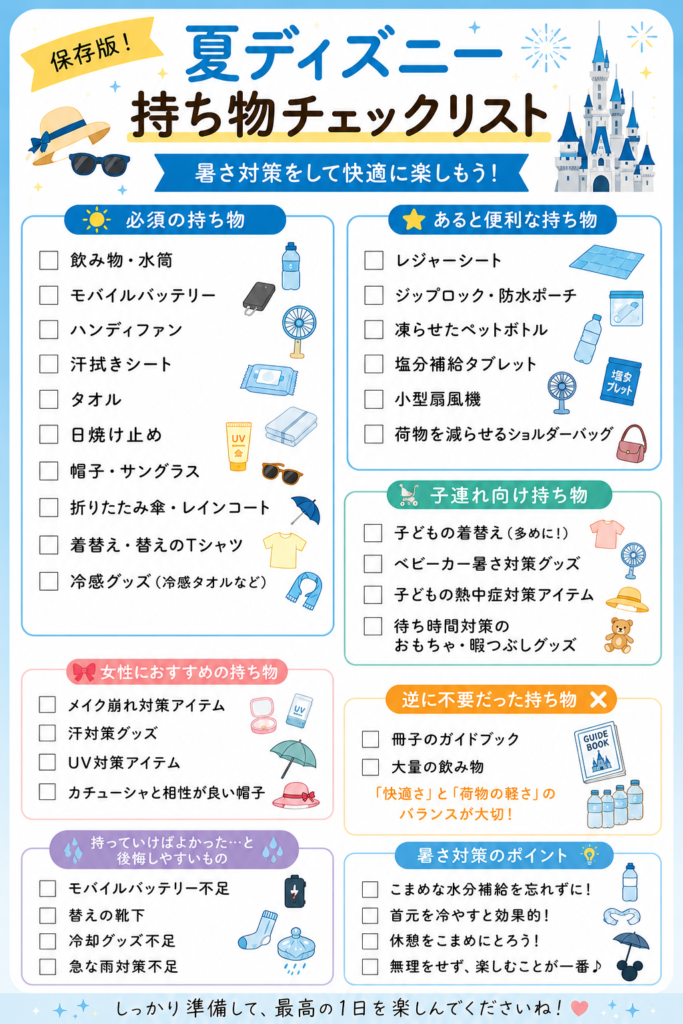 夏ディズニー持ち物チェックリスト｜暑さ対策・必需品まとめ